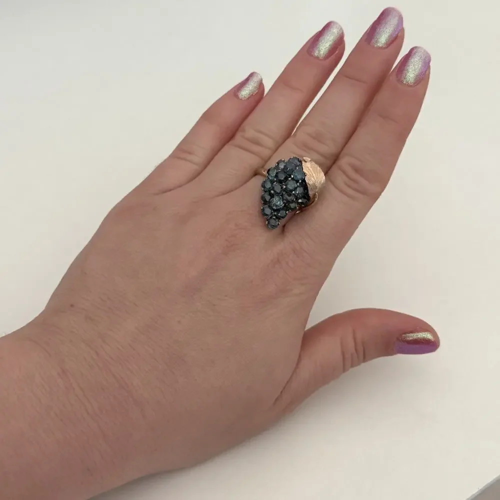 Vintage 14K Yellow Gold Grape Cluster Leaf Blue Stone Statement Ring Size 7